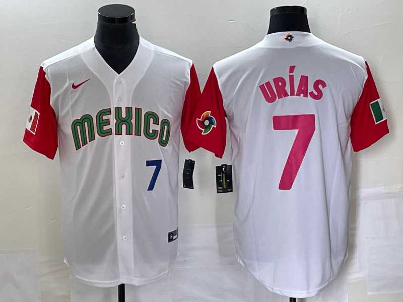 Men's Mexico Baseball #7 Julio Urias Number 2023 White Red World Classic Stitched Jersey 28,We sell and wholesale Men's Mexico Baseball #7 Julio Urias Number 2023 White Red World Classic Stitched Jersey 28 on line form chian!